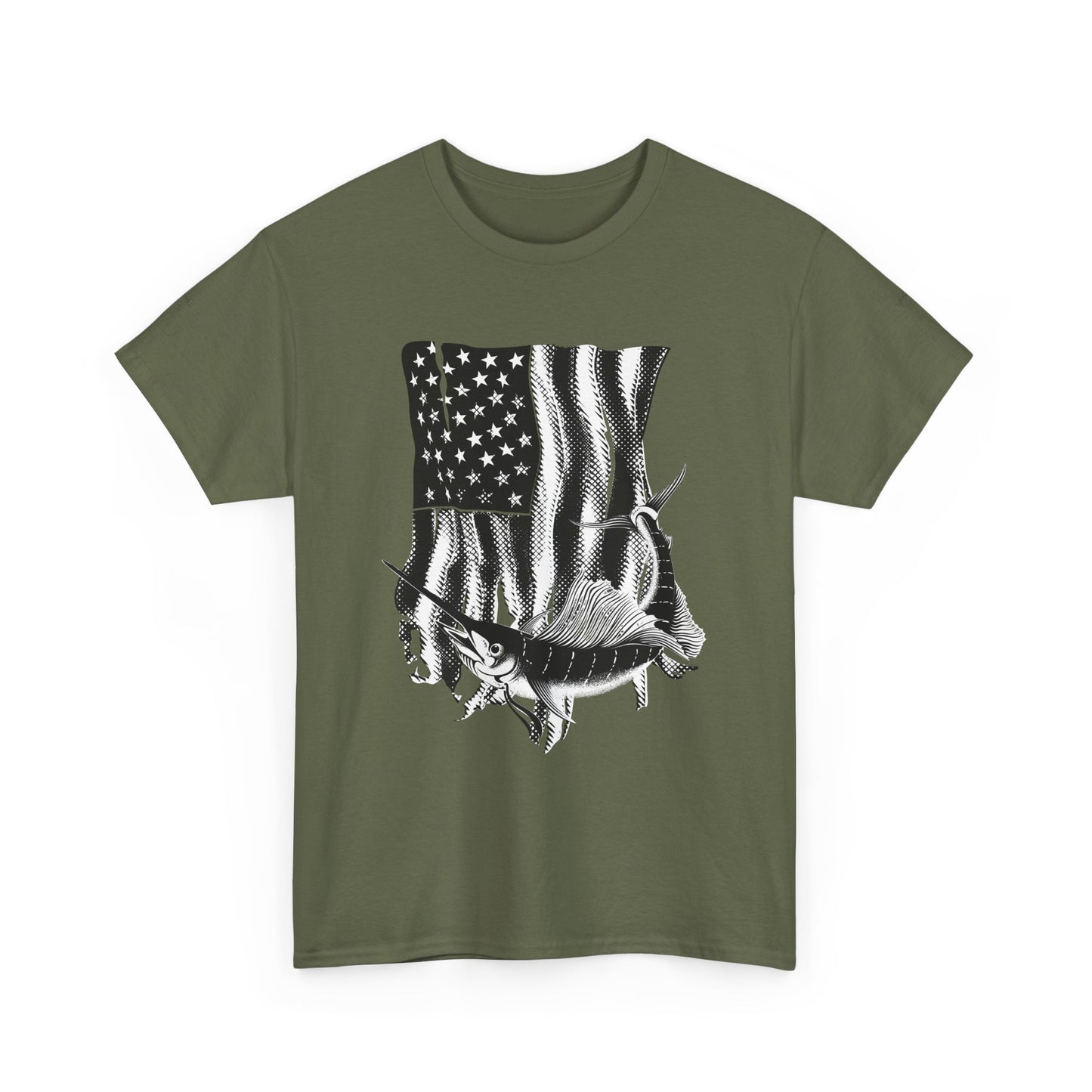 Patriotic Fish Graphic Tee, Unisex Cotton Shirt, Americana Apparel, Fishing Lover Gift, Fourth of July Outfit