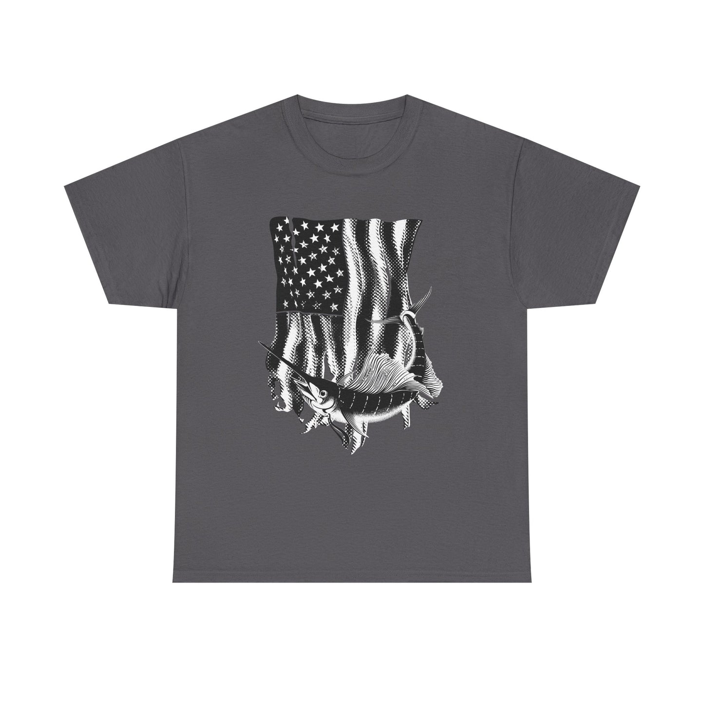 Patriotic Fish Graphic Tee, Unisex Cotton Shirt, Americana Apparel, Fishing Lover Gift, Fourth of July Outfit