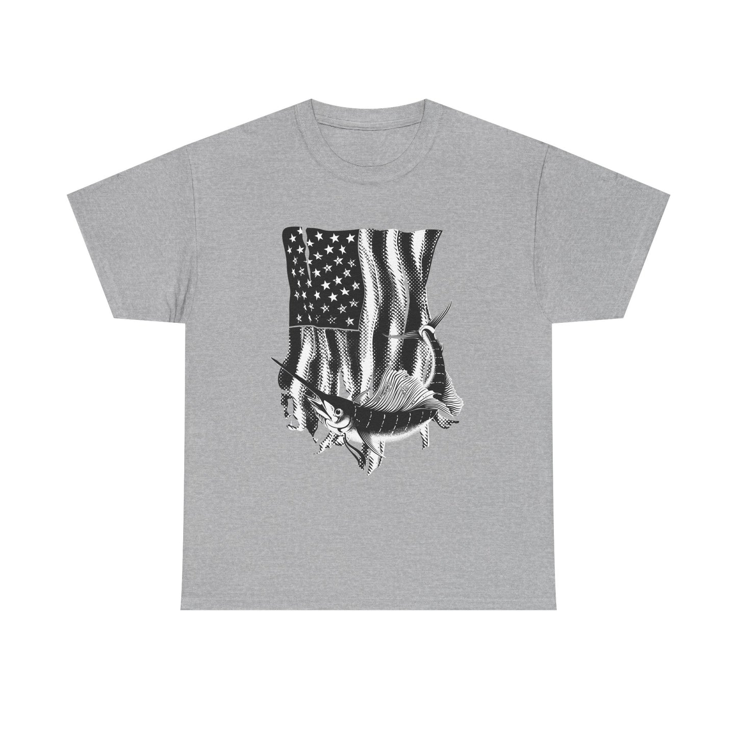 Patriotic Fish Graphic Tee, Unisex Cotton Shirt, Americana Apparel, Fishing Lover Gift, Fourth of July Outfit