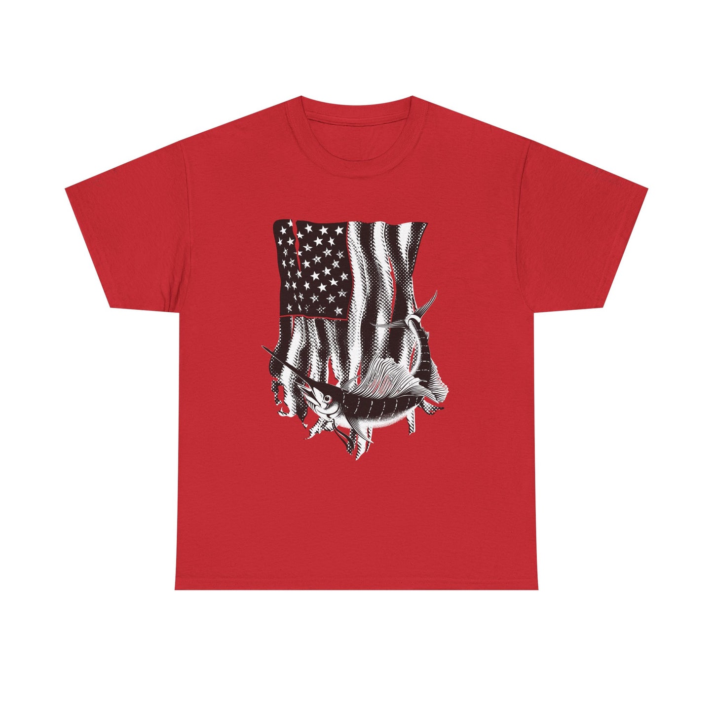 Patriotic Fish Graphic Tee, Unisex Cotton Shirt, Americana Apparel, Fishing Lover Gift, Fourth of July Outfit