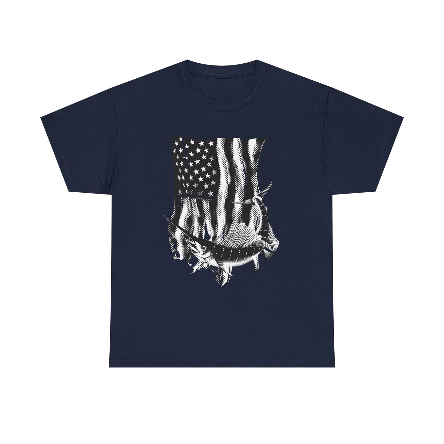 Patriotic Fish Graphic Tee, Unisex Cotton Shirt, Americana Apparel, Fishing Lover Gift, Fourth of July Outfit