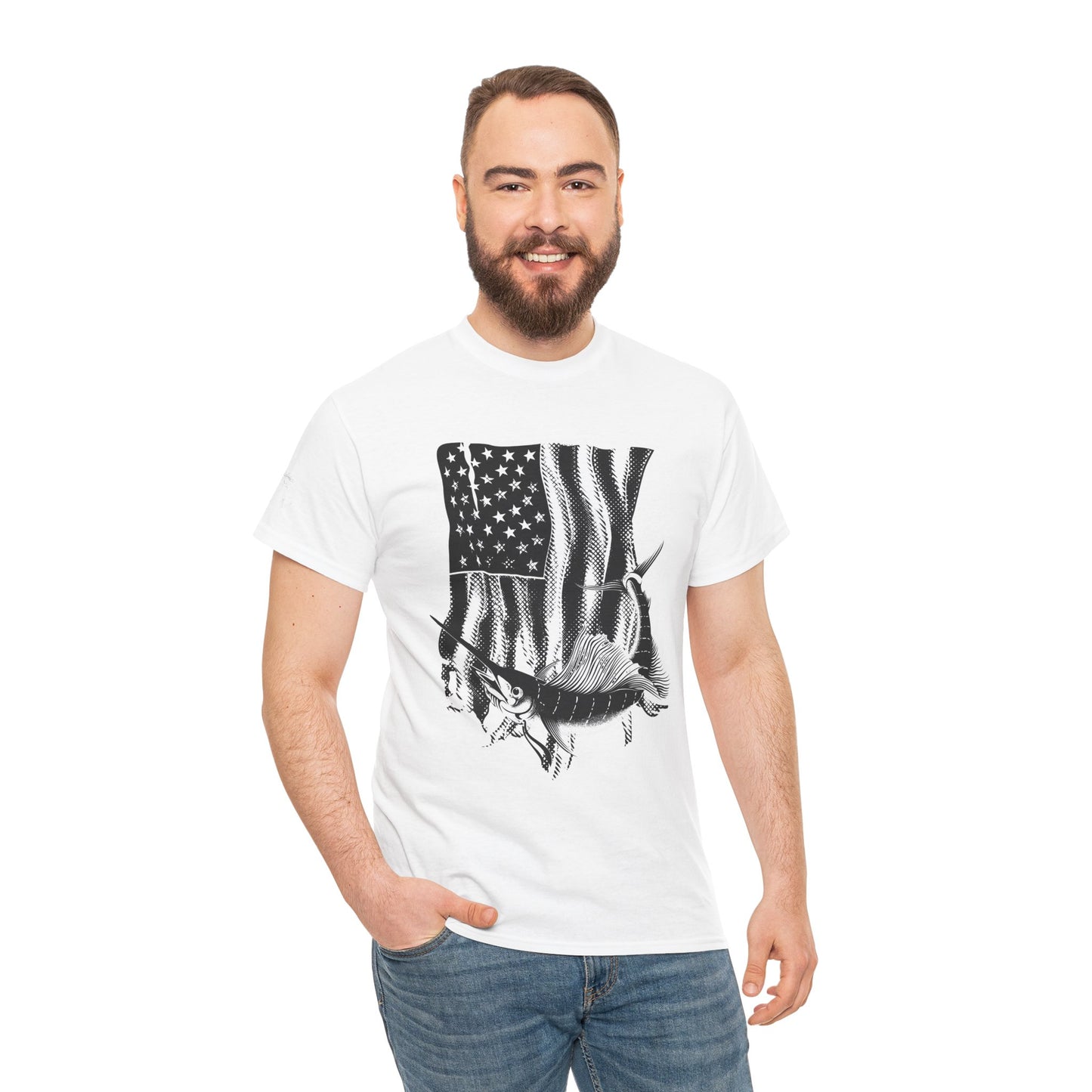 Patriotic Fish Graphic Tee, Unisex Cotton Shirt, Americana Apparel, Fishing Lover Gift, Fourth of July Outfit