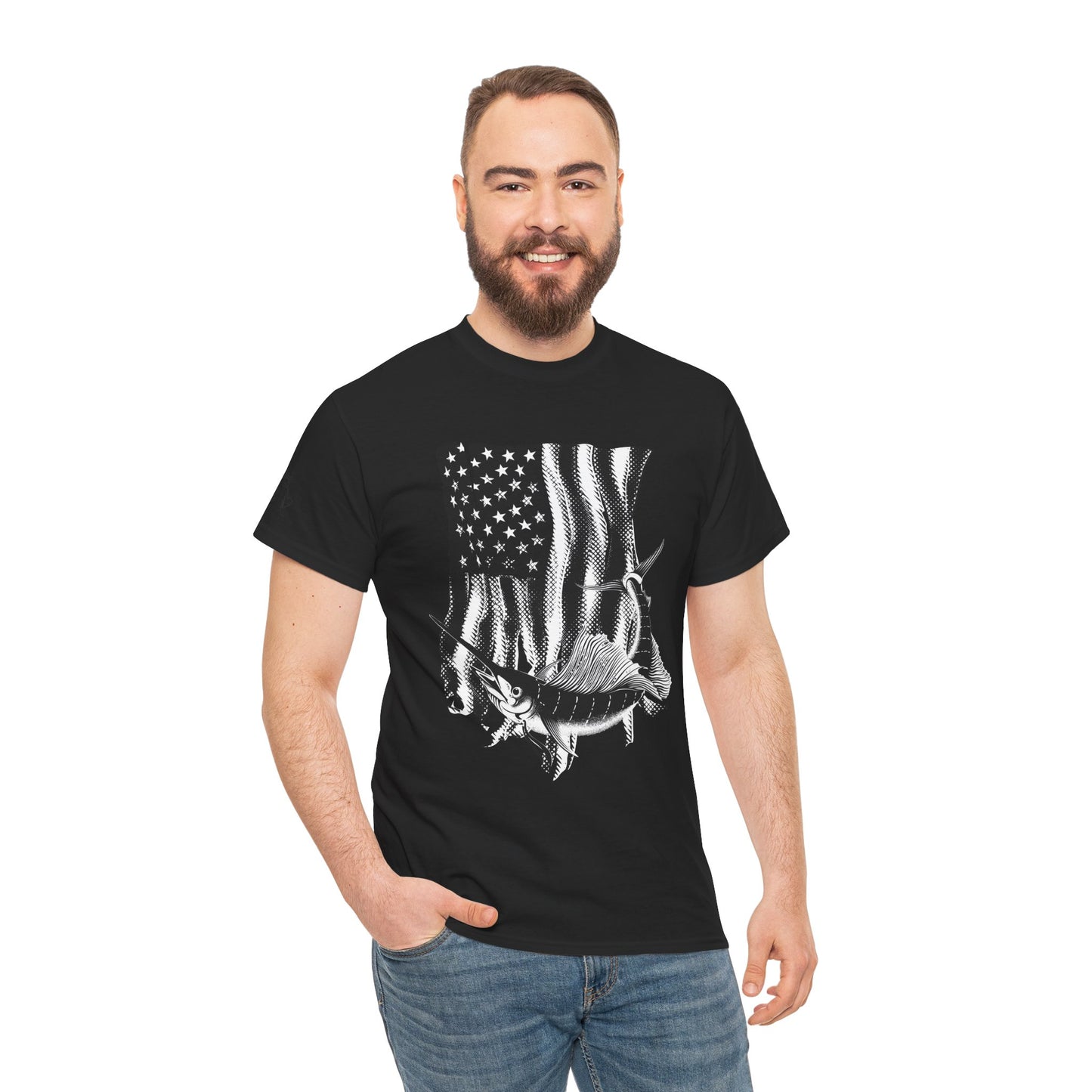 Patriotic Fish Graphic Tee, Unisex Cotton Shirt, Americana Apparel, Fishing Lover Gift, Fourth of July Outfit