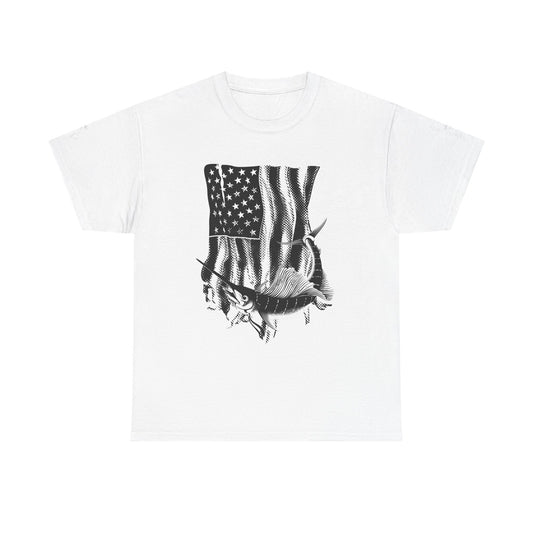 Patriotic Fish Graphic Tee, Unisex Cotton Shirt, Americana Apparel, Fishing Lover Gift, Fourth of July Outfit